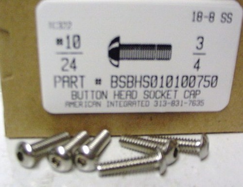 #10-24X3/4 BUTTON HEAD SOCKET CAP SCREW 18-8 STAINLESS STEEL