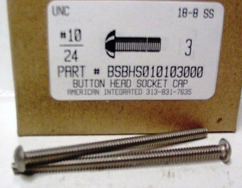 #10-24X3 BUTTON HEAD SOCKET CAP SCREW 18-8 STAINLESS STEEL