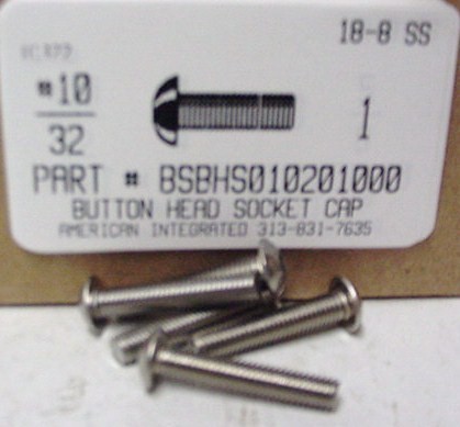 #10-32X1 BUTTON HEAD SOCKET CAP SCREW 18-8 STAINLESS STEEL