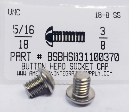 5/16-18X3/8 BUTTON HEAD SOCKET CAP SCREW 18-8 STAINLESS STEEL