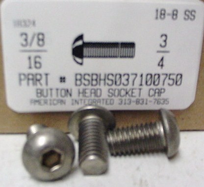 3/8-16X3/4 BUTTON HEAD SOCKET CAP SCREW 18-8 STAINLESS STEEL