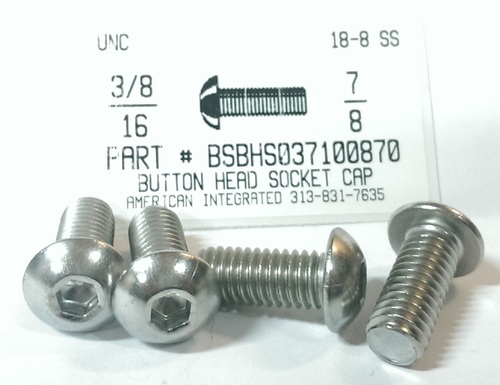 3/8-16X7/8 BUTTON HEAD SOCKET CAP SCREW 18-8 STAINLESS STEEL