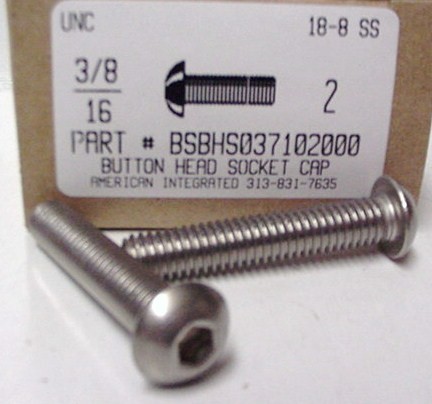 3/8-16X2 BUTTON HEAD SOCKET CAP SCREW 18-8 STAINLESS STEEL