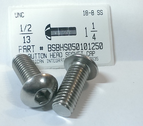 1/2-13X1-1/4 BUTTON HEAD SOCKET CAP SCREW 18-8 STAINLESS STEEL