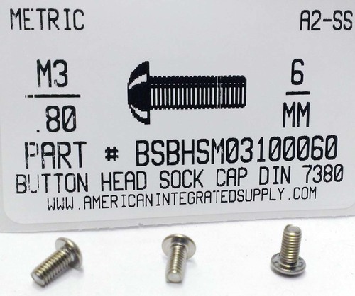 M3-.50X6mm BUTTON HEAD SOCKET CAP SCREW A2 STAINLESS STEEL D7380