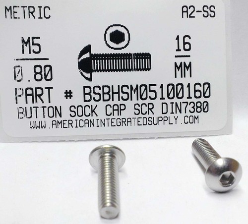 M5-.80X16mm BUTTON HEAD SOCKET CAP SCREW A2 STAINLESS STEEL D7380