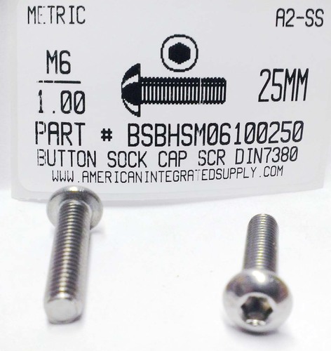 M6-1.00X25mm BUTTON HEAD SOCKET CAP SCREW A2 STAINLESS STEEL D7380