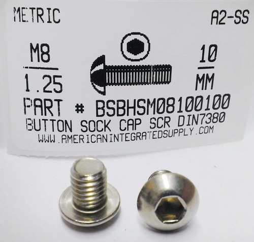 M8-1.25X10mm BUTTON HEAD SOCKET CAP SCREW A2 STAINLESS STEEL D7380