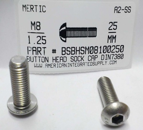 M8-1.25X25mm BUTTON HEAD SOCKET CAP SCREW A2 STAINLESS STEEL D7380