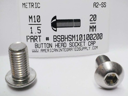 M10-1.50X20mm BUTTON HEAD SOCKET CAP SCREW A2 STAINLESS STEEL D7380