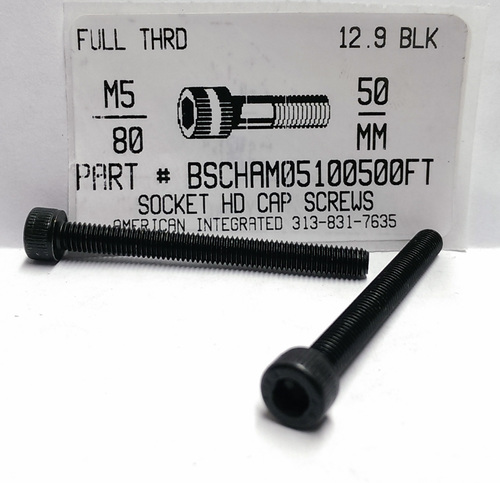 M5-.80X50mm SOCKET HEAD CAP SCREW FULL THREAD 12.9 STEEL BLACK D912