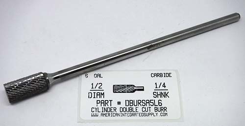 1/2 CYLINDER SHAPE DOUBLE CUT CARBIDE BURR 6" OVERALL LENGTH 1/4 SHANK