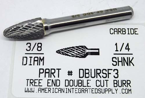 3/8 TREE SHAPE RADIUS END DOUBLE CUT CARBIDE BURR 1/4 SHANK