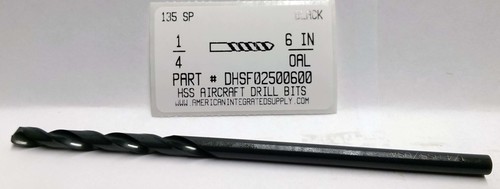 1/4X6" HSS AIRCRAFT DRILL 135SP