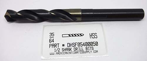 35/64 HSS DRILL 1/2 SHANK 118D SP BLACK & GOLD