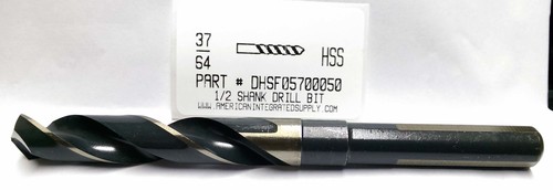 37/64 HSS DRILL 1/2 SHANK 118SP BLACK & GOLD