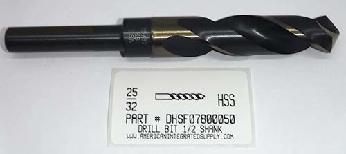 25/32 HSS DRILL 1/2 SHANK 118D SP BLACK & GOLD