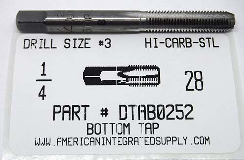 1/4-28 BOTTOM HAND TAP HIGH CARBON STEEL DRILL SIZE #3