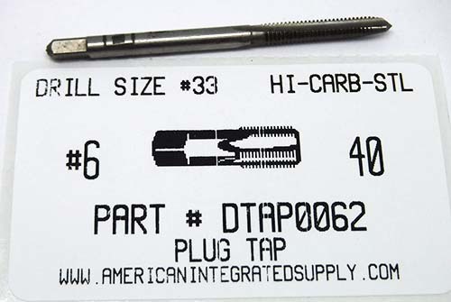 6-40 PLUG HAND TAP HIGH CARBON STEEL DRILL SIZE #33