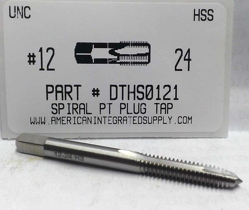 12-24 HSS SPIRAL POINT PLUG TAP 2 FLUTE DRILL SIZE #16