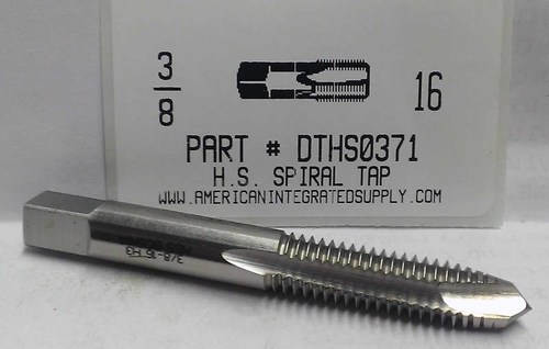 3/8-16 HSS SPIRAL POINT PLUG TAP 3 FLUTE DRILL SIZE 5/16