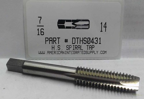 7/16-14 HSS SPIRAL POINT PLUG TAP 3 FLT DRILL SIZE LETTER U