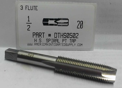 1/2-20 HSS SPIRAL POINT PLUG TAP 3 FLUTE DRILL SIZE 29/64