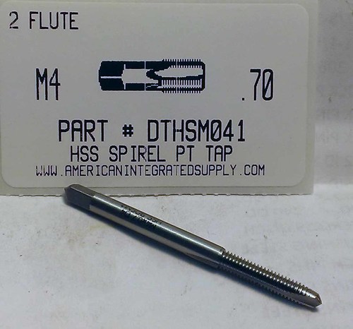 4MM-.70 HSS SPIRAL POINT PLUG TAP 2 FLUTE DRILL SIZE 3.3 MM