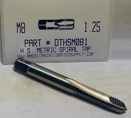 8MM-1.25 HSS SPIRAL POINT PLUG TAP 3 FLUTE DRILL SIZE 6.75MM