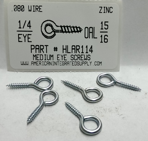 15/16 SCREW EYE MEDIUM EYE STL ZP 1/4" EYE ID .080 DIAM 1/2" STEM 11/32" THRD LENGTHS