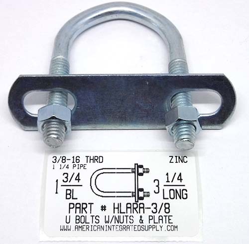 3/8X3-1/4X1-3/4 UBOLT W/PLATE&NUT STL ZP .328 DIAM 1-5/8" THRD LENGTH