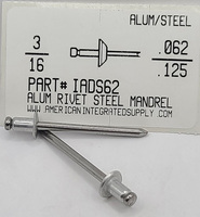 3/16 BLIND RIVET .062-.125 GRIP ALUMINUM RIVET STEEL MANDREL