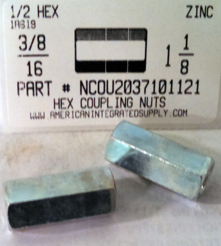 3/8-16X1/2X1-1/8 HEX COUPLING NUT STEEL ZINC PLATED