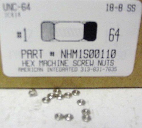 #1-64 HEX MACHINE SCREW NUT 18-8 STAINLESS STEEL