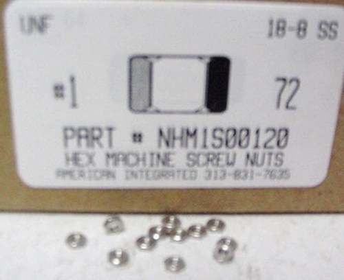 #1-72 HEX MACHINE SCREW NUT 18-8 STAINLESS STEEL