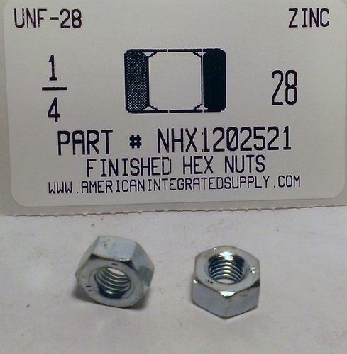 1/4-28 FINISHED HEX NUT ASTM A563 GRADE A STEEL ZINC PLATED