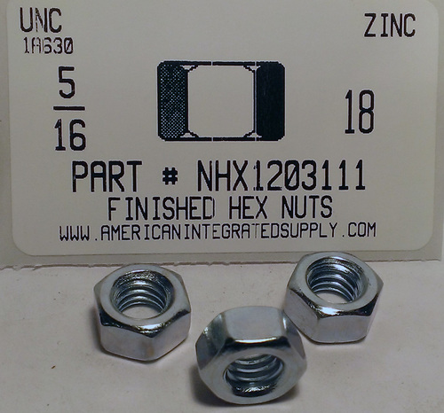 5/16-18 FINISHED HEX NUT ASTM A563 GRADE A STEEL ZINC PLATED