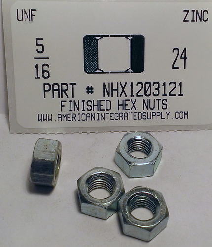 5/16-24 FINISHED HEX NUT ASTM A563 GRADE A STEEL ZINC PLATED