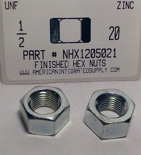 1/2-20 FINISHED HEX NUT ASTM A563 GRADE A STEEL ZINC PLATED