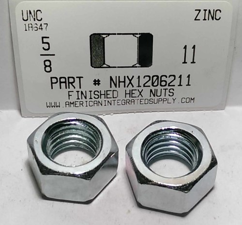 5/8-11 FINISHED HEX NUT ASTM A563 GRADE A STEEL ZINC PLATED