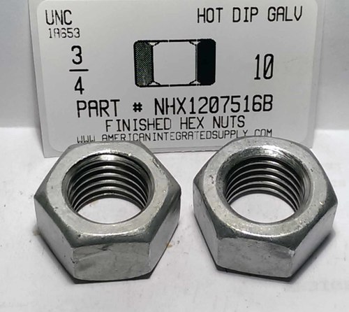 3/4-10 FINISHED HEX NUT GR2 STEEL HOT DIP GALVANIZED