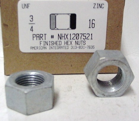 3/4-16 FINISHED HEX NUT ASTM A563 GRADE A STEEL ZINC PLATED