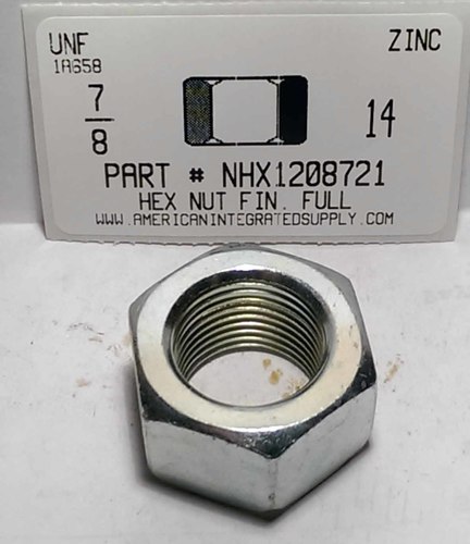 7/8-14 FINISHED HEX NUT ASTM A563 GRADE A STEEL ZINC PLATED