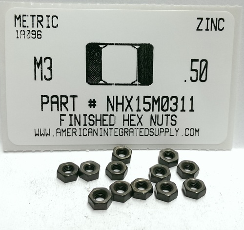 M3-.50 FINISHED HEX NUT CLASS 8 STEEL ZINC PLATED D934