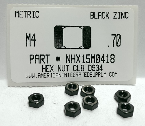 M4-.70 FINISHED HEX NUT CLASS 8 STEEL BLACK ZINC D934