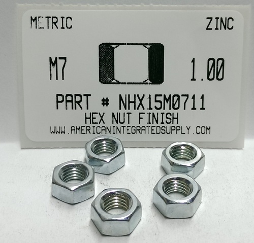 M7-1.00 FINISHED HEX NUT CLASS 8 STEEL ZINC PLATED D934