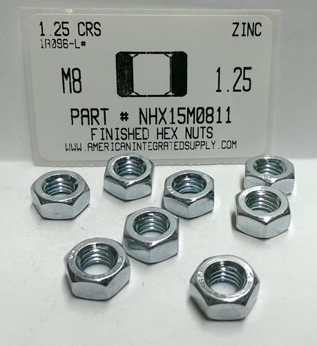 M8-1.25 FINISHED HEX NUT CLASS 8 STEEL ZINC PLATED D934