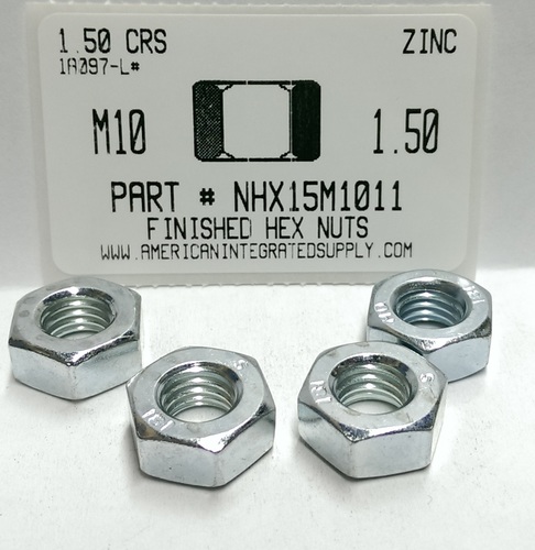 M10-1.50 FINISHED HEX NUT CLASS 8 STEEL ZINC PLATED D934