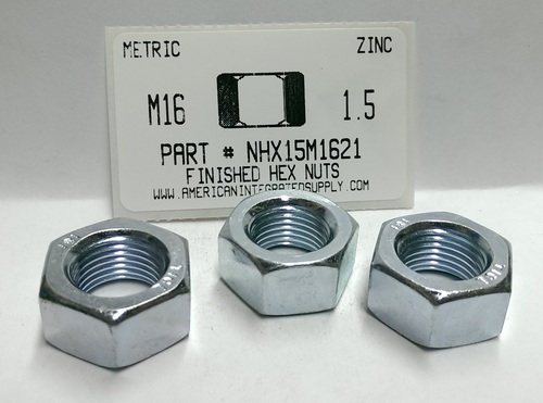 M16-1.50 FINISHED HEX NUT CLASS 8 STEEL ZINC PLATED D934