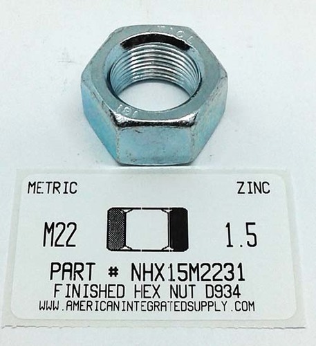 M22-1.50 FINISHED HEX NUT CLASS 8 STEEL ZINC PLATED D934